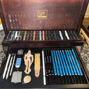 Artist's Loft wood box sketching Drawing Set with Pencils and Tools NEW